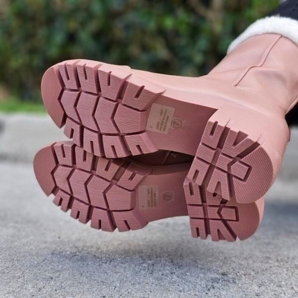 Women's Sherpa Faux Fur Ankle Boot Blush Color - Picture 5 of 6
